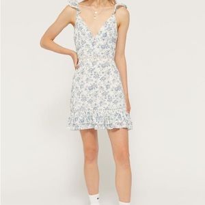 MINKPINK Skye rose blue and white floral print mini dress